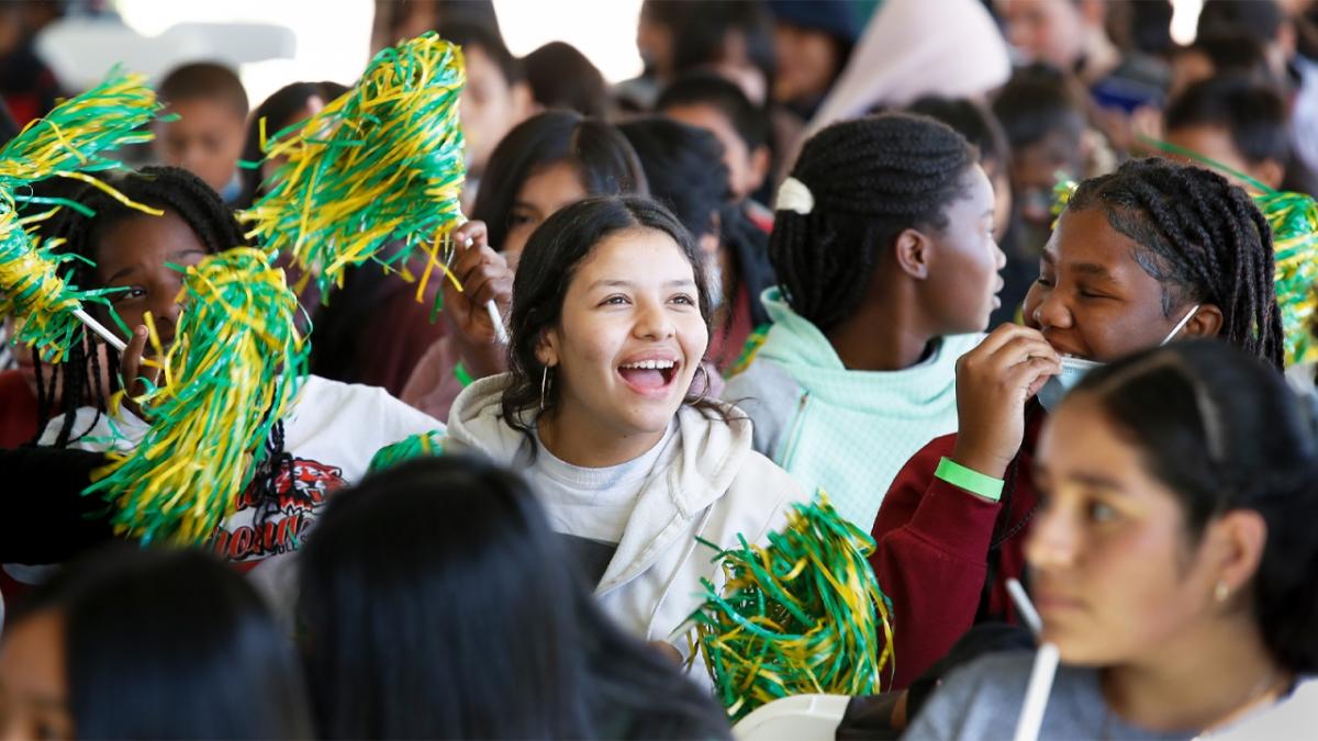 Fresno youth at Saint Rest Baptist Church gathering at a Project UP digital equity grant announcement. 