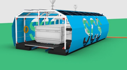 The RPRS support vessel which loads and unloads to the collection container. The flatbed landing craft is ideal for helping the local communities cross the river to transport goods when not in use.