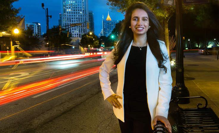For the past three years, EDF Climate Corps has worked with AT&T Smart Cities to estimate the potential environmental and economic benefits delivered by these next-generation technologies. Pictured is the 2017 fellow, Maham Masood Sadiq.