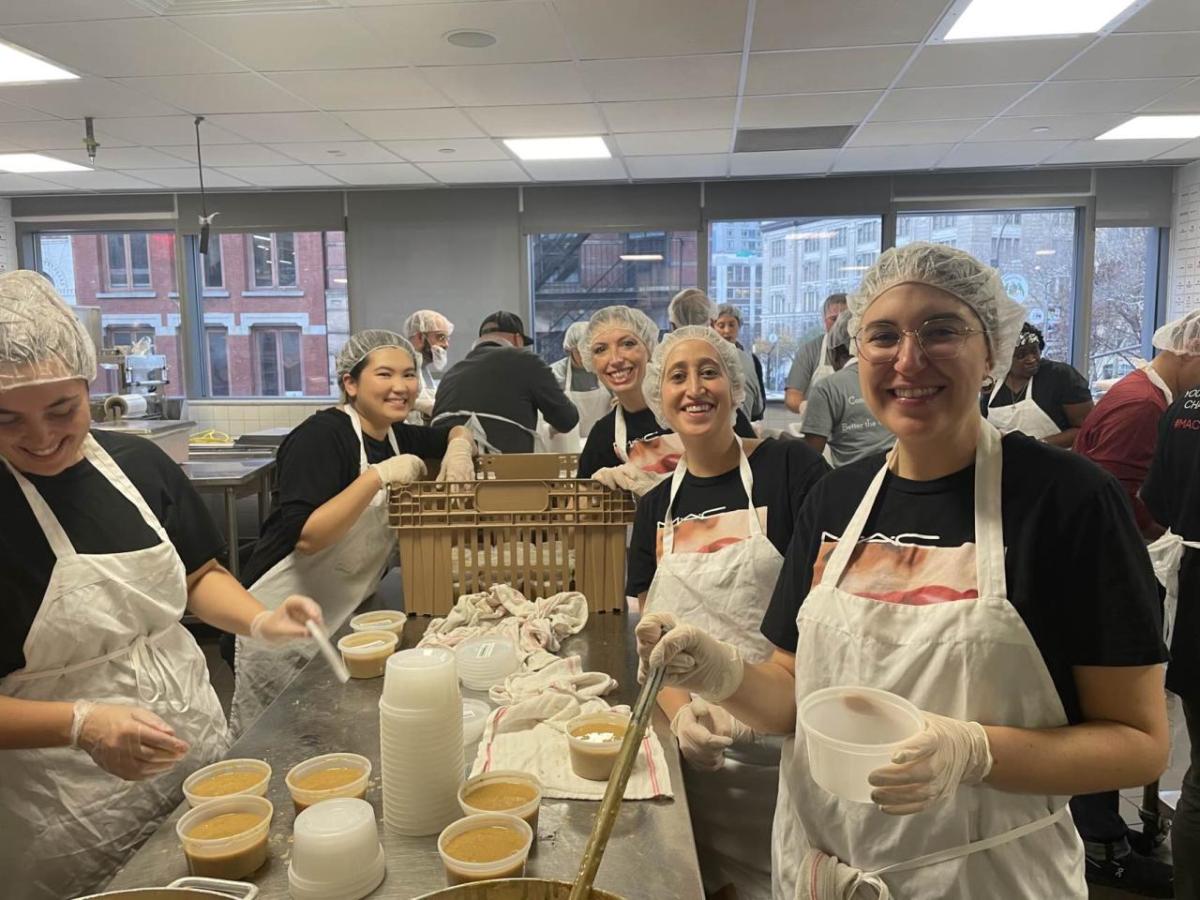 volunteers serving food