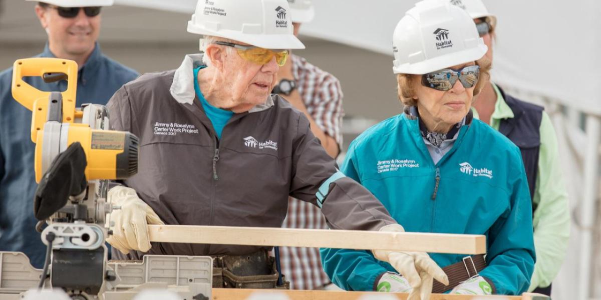 President Jimmy Carter and Rosalynn Carter kick off a week of building with Habitat for Humanity, helping 150 families build places they can call home as Canada celebrates its 150th anniversary.