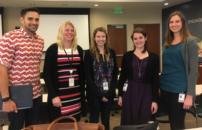 Illumina employees involved in cfRNA research, from left to right: Carlo Randise-Hinchliff, Fiona Kaper, Sarah Munchel, Suzanne Rohrback, and Sarah Kinnings.