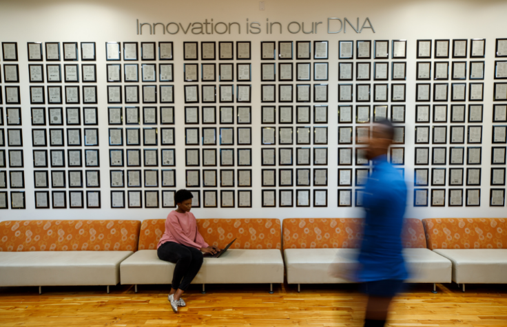 The wall of patents at Illumina's San Diego headquarters.