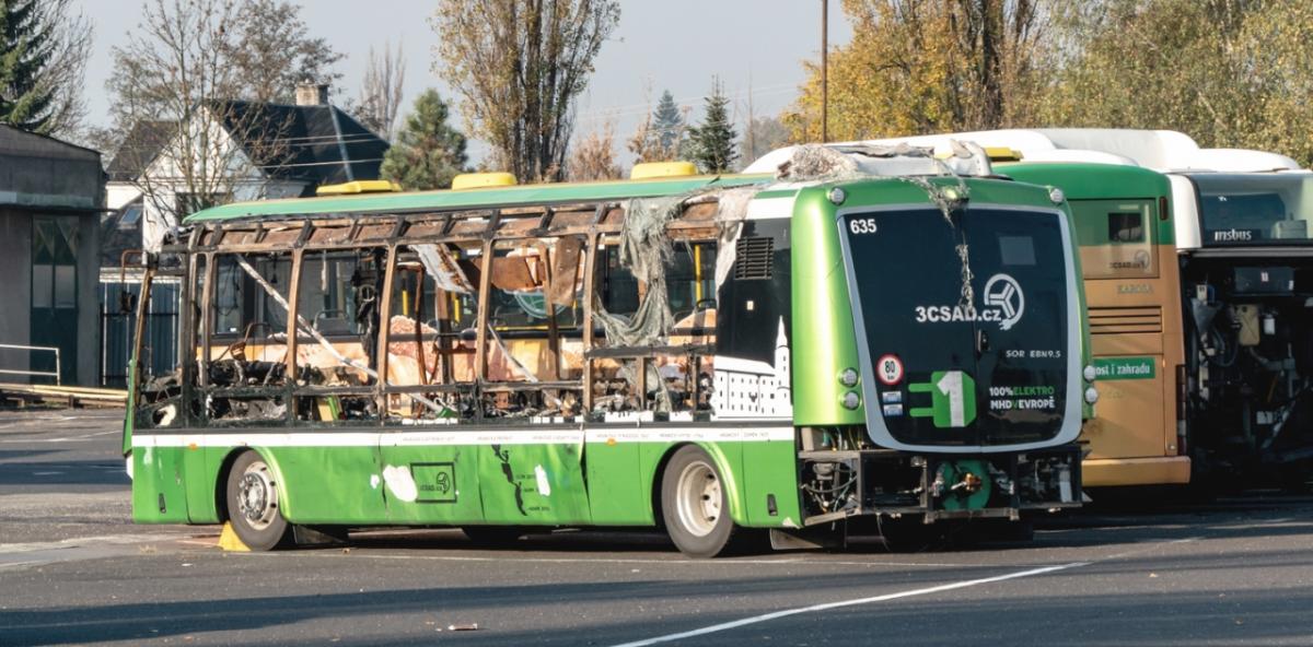 an electric bus with a burned interior