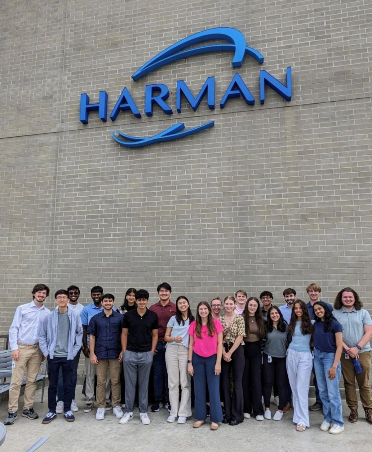 HARMAN Interns shown outside of the HARMAN headquarters.