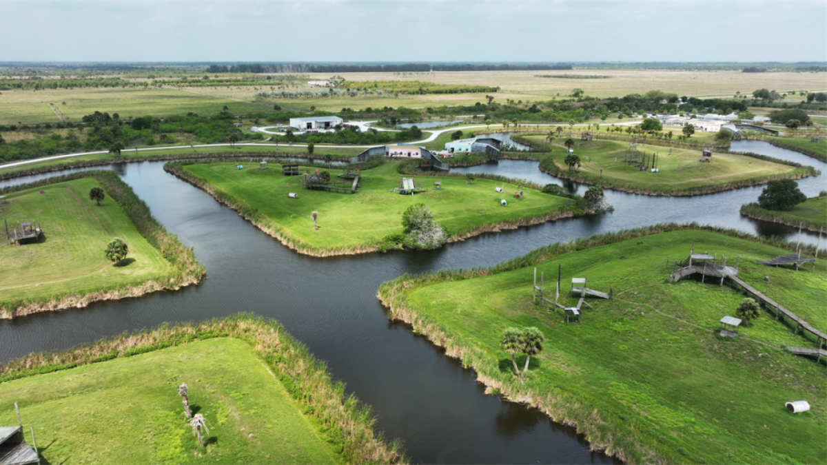 aerial view of man made islands and small rivers between them