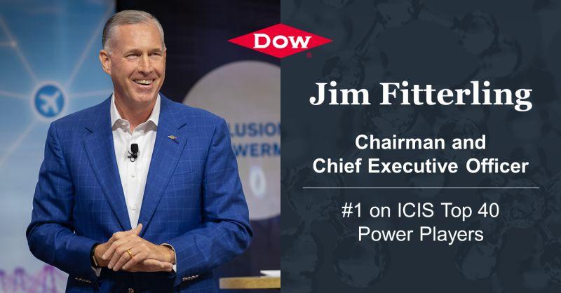 Picture of Jim Fitterling with text #1 on ICIS Top 40 Power Players