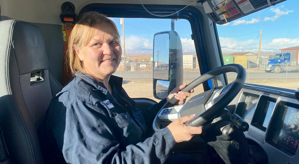 Shelly Kirk sat inside a truck