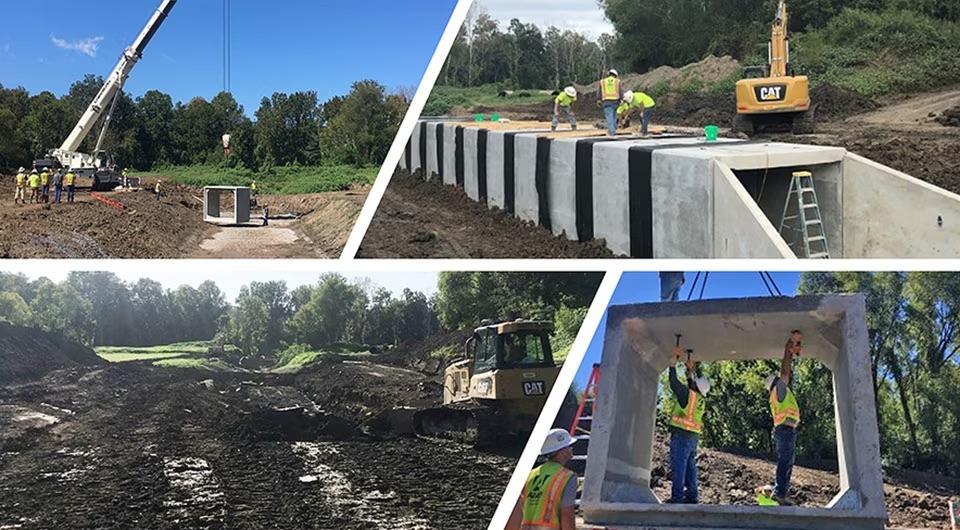 Collage of photo's of people Installing improved water control structures