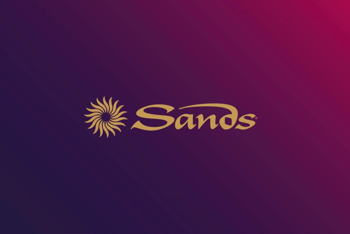 Sands logo on a purple to red gradient background.