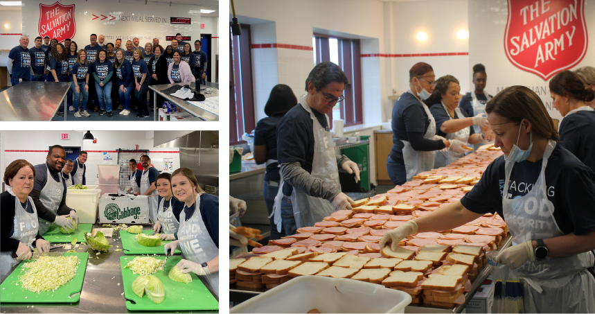 Volunteers preparing meals with the Salvation army