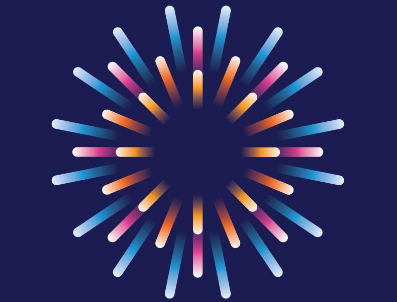 graphic starburst pattern on a dark blue background