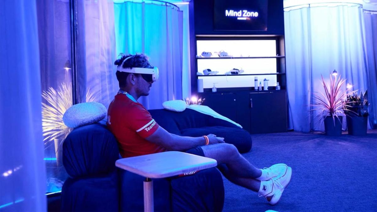Athlete wearing VR headset in the "Mind Zone" room