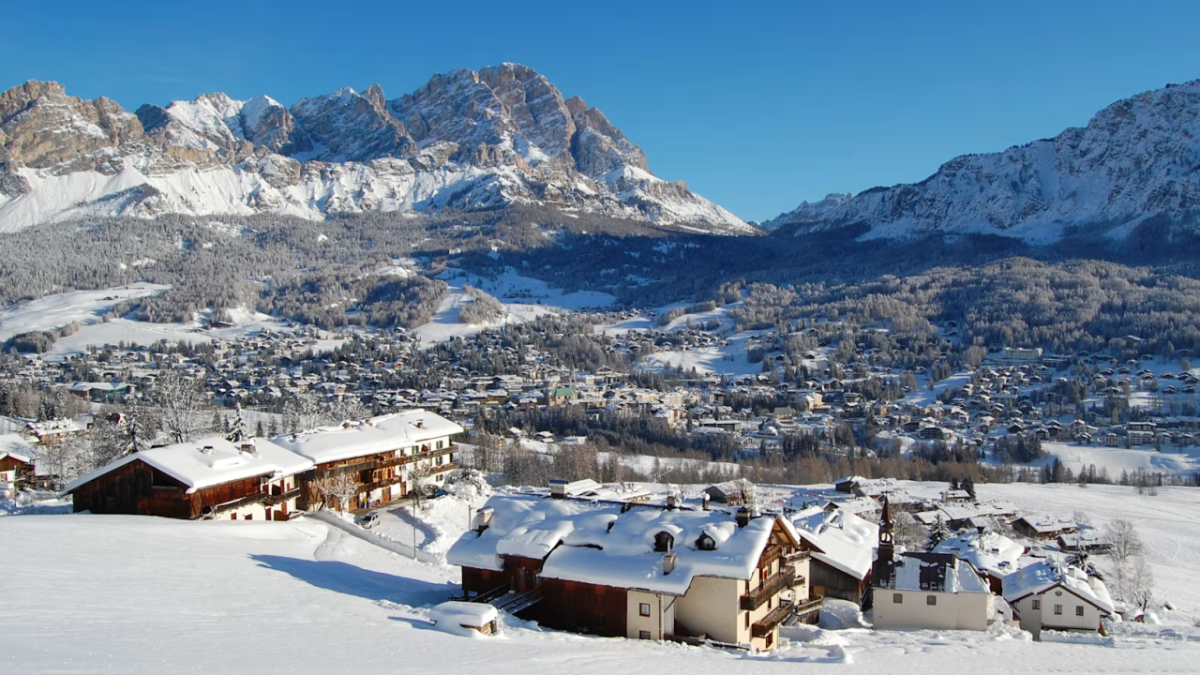 Snowy village in a valley
