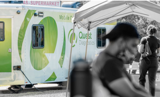 Quest mobile unit supports a community COVID-19 testing event in Newark, NJ. Quest mobile truck