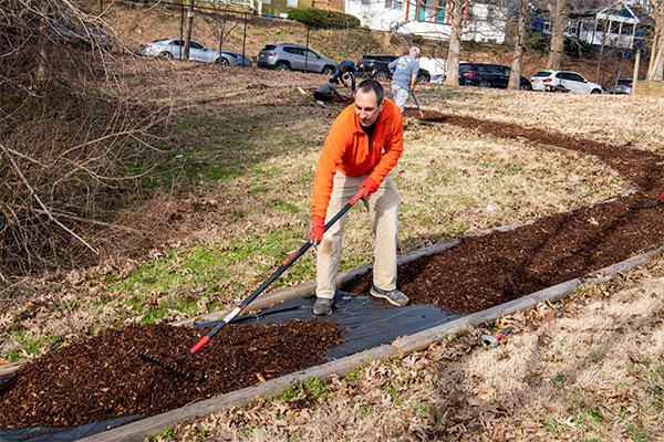 spreading mulch