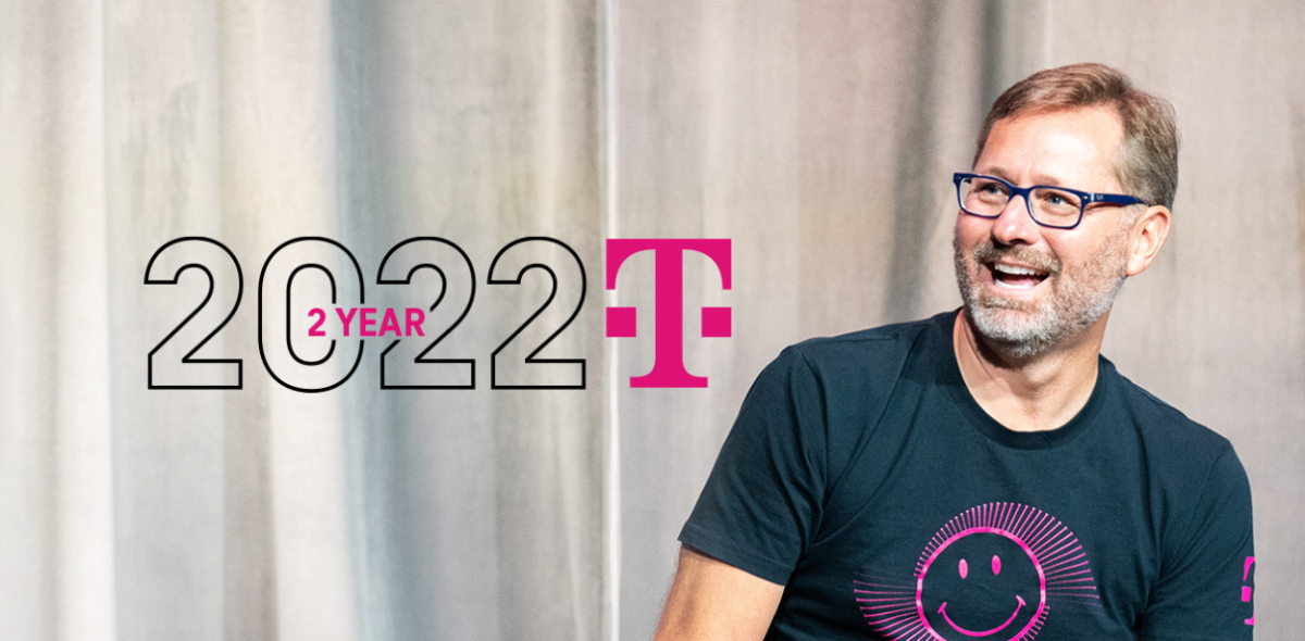 T‑Mobile CEO Mike Sievert is celebrating the second anniversary of the company’s merger with Sprint, along with its successful approach to doing what the Un‑carrier does best: delivering for consumers. Headshot of Mike Sievert