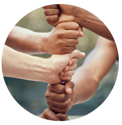 hands in fists forming a vertical chain