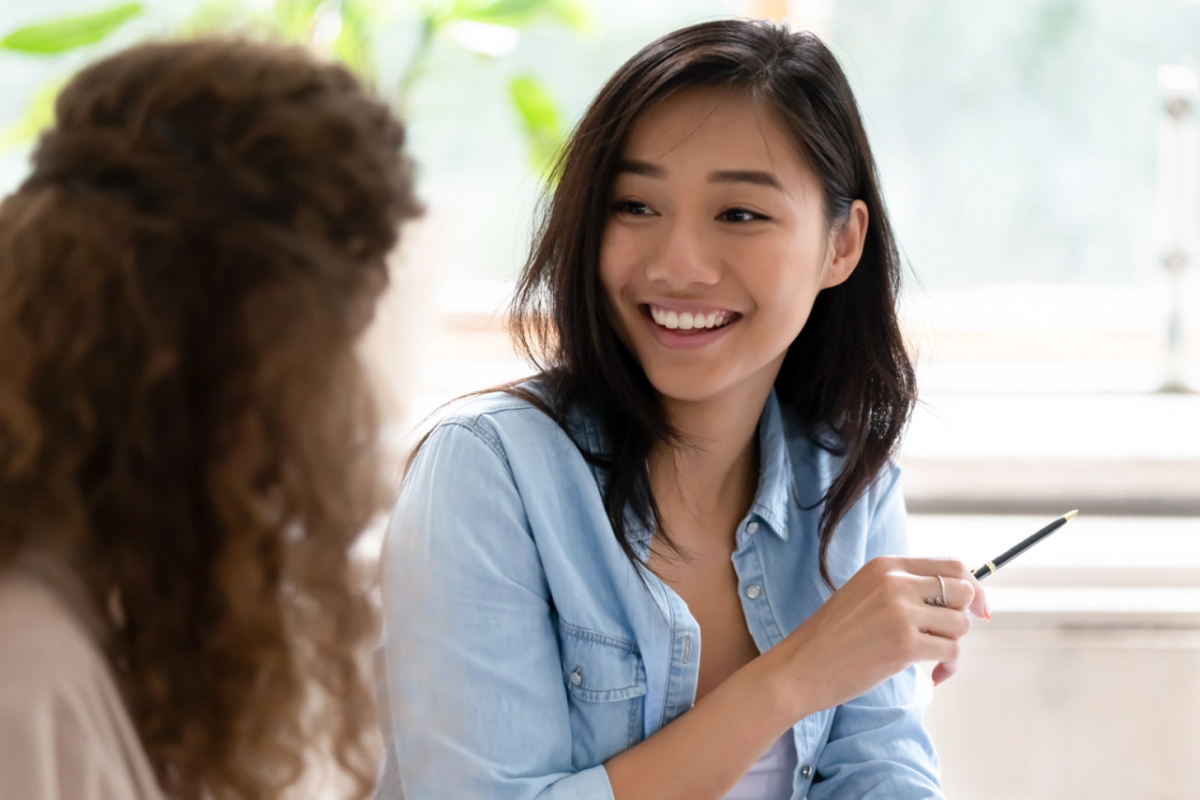 two people talking together