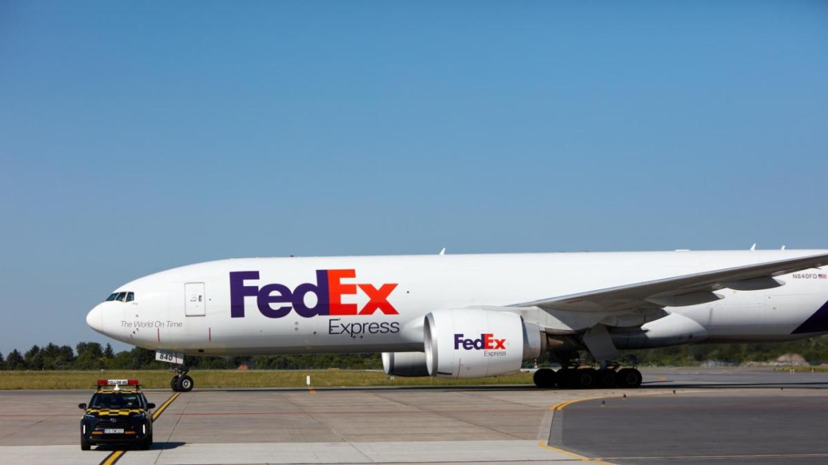 FedEx plane on runway