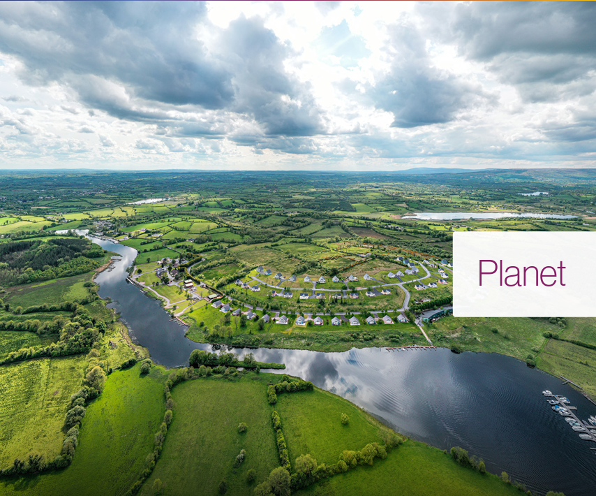 Aerial view of the River Shannon and town.