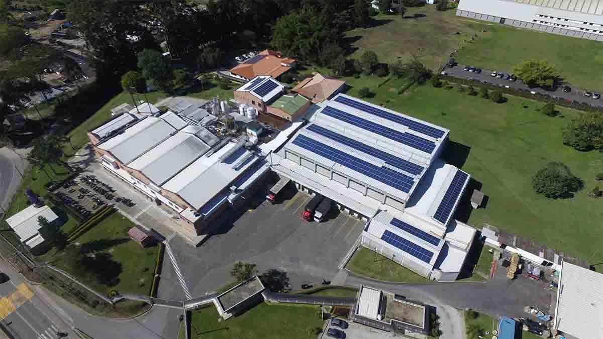 Aerial view of multiple large buildings