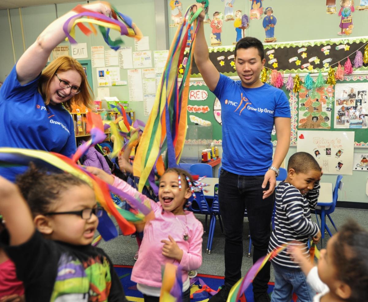 PNC provides employees with up to 40 hours of paid time off annually to volunteer with their signature early childhood education initiative, Grow Up Great®.