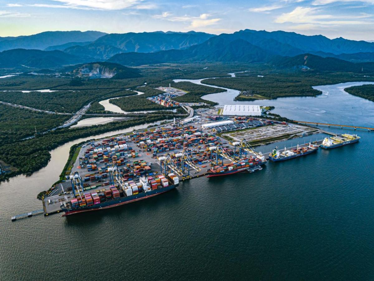 Aerial view of The Port of Santos.