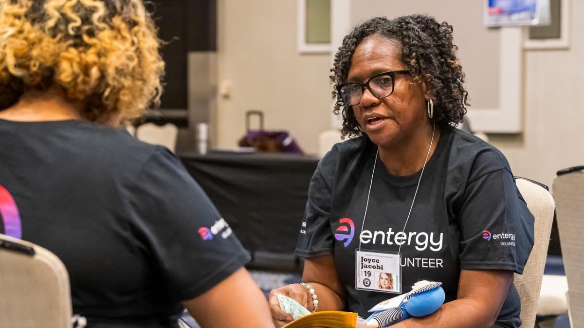 Entergy employees participating in a poverty simulation.