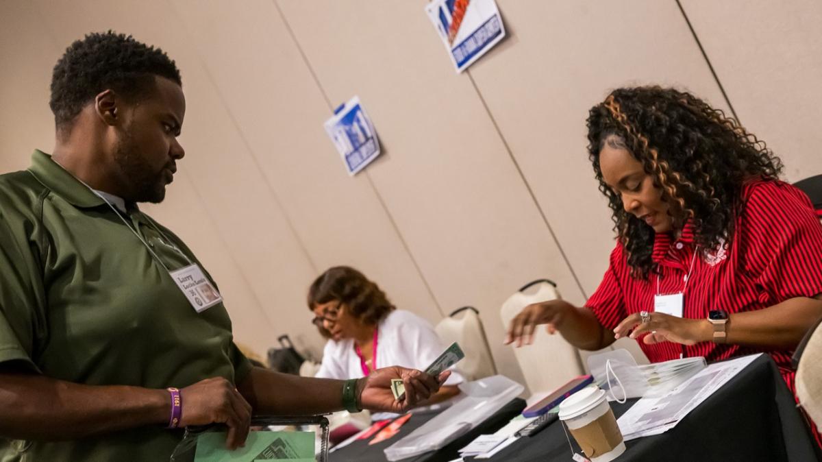 Entergy employees participating in a poverty simulation.