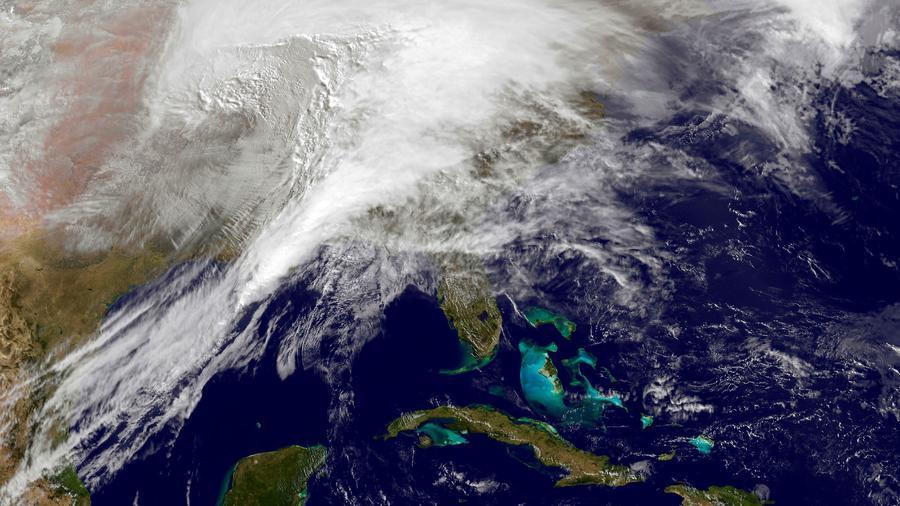 Photo: Getty Images Aerial image of winter storm system