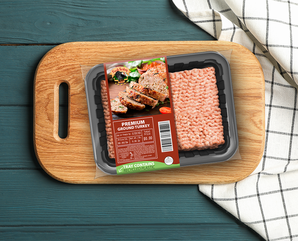 Fresh protein packaged in a sustainable tray