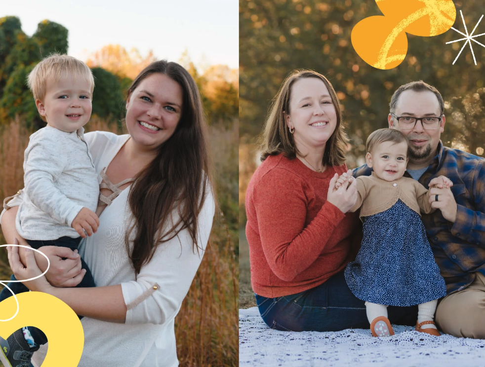 A couple with their child outside 