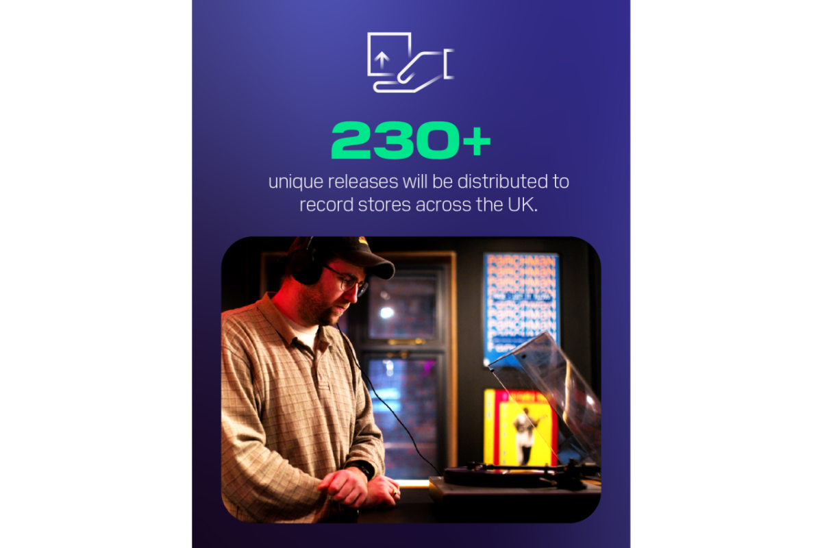 DP World Graphic with text display that reads "230+ unique releases will be distributed to record stores across the UK"
