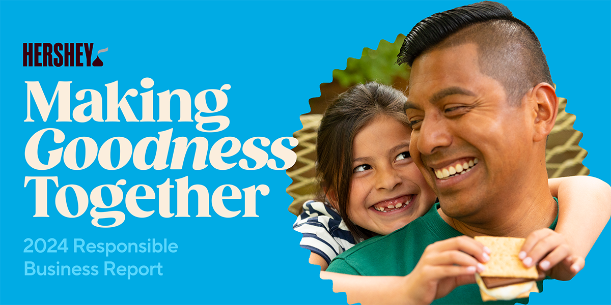 "Making Goodness Together 2024 Responsible Business Report" with image of person with a child