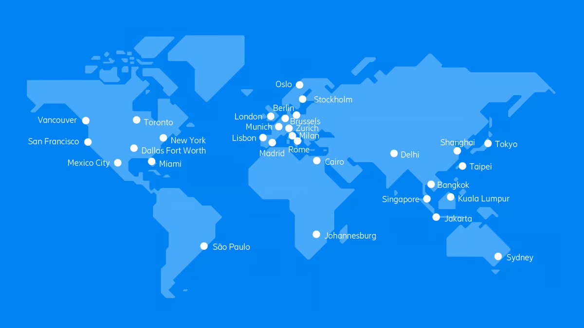 World map with highlighted cities where reporting were taken from.