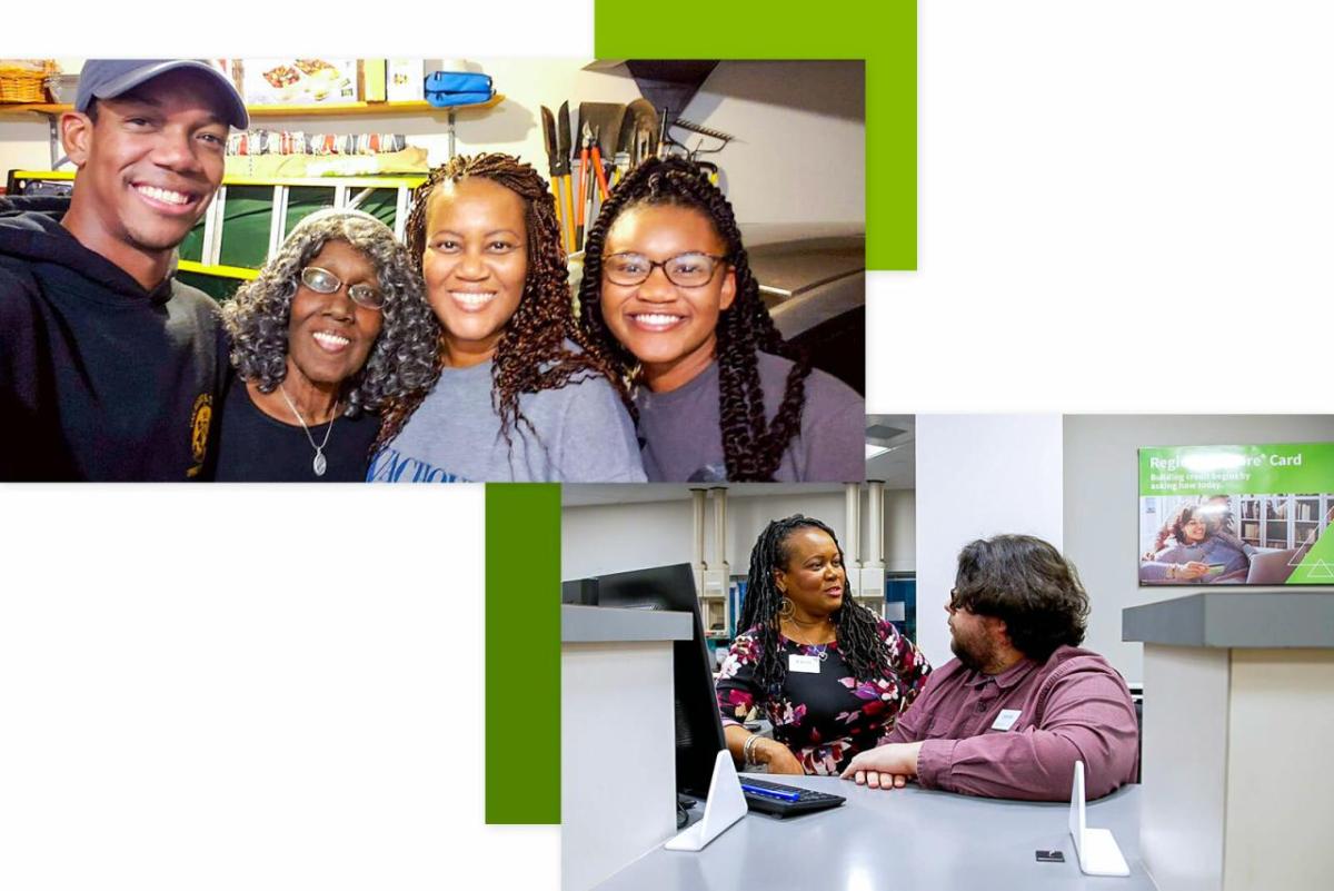 photos of Kascia Polk with family and coworkers