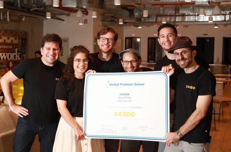 The ZzappMalaria team from left to right: Eugene Rozenberg, Lea Leiman, Michael Ben Aharon, Arnon Houri-Yafin, Arbel Vigodny, Yonatan Fialkoff