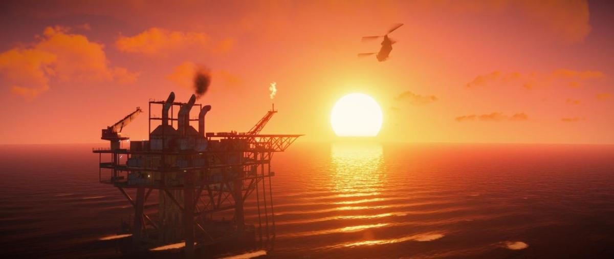 offshore compression platform at sunset