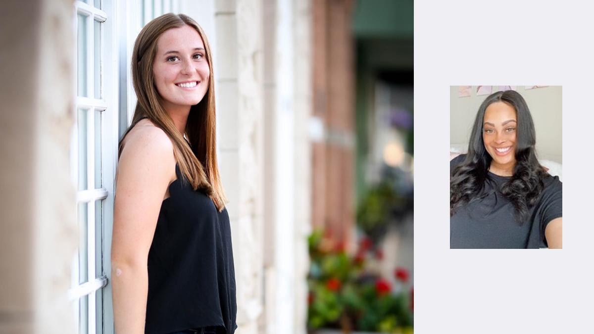 Buena Vista University rehab health and kinesiology student Hannah Bees (left) won the $10,000 first prize; Andrews University medical lab science student Valerie Coakley (right) won the $14,000 grand prize. Collage of two photos of scholarship winners from article.