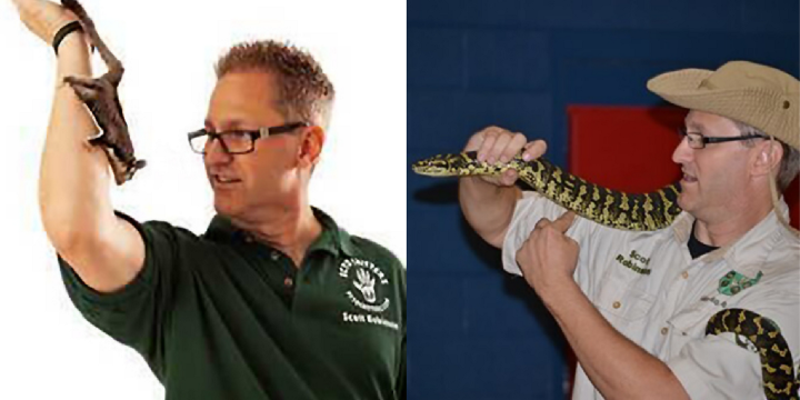 2 Images of Scott Robinson holding snakes