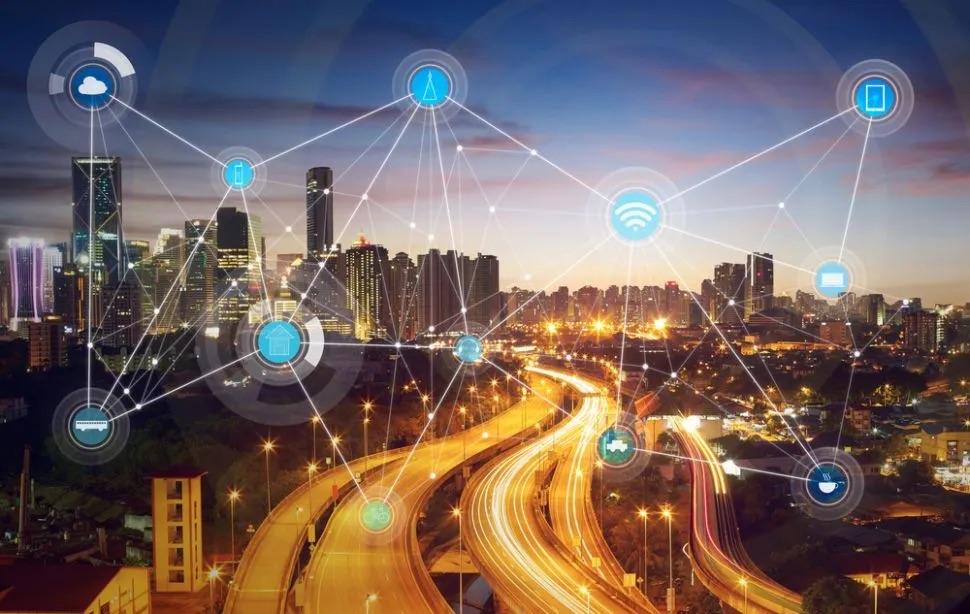 highways and cityscape with data points drawn on