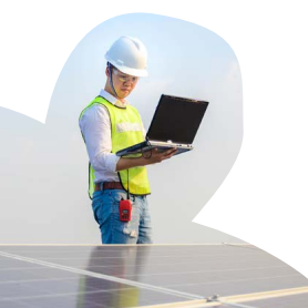 Person with laptop and solar panel