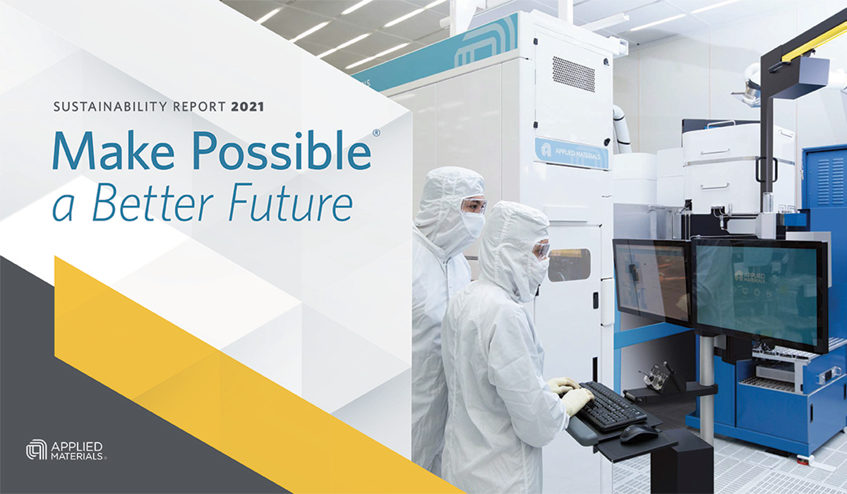 The cover page of the Applied Materials 2021 sustainability report "Make possible a better future"