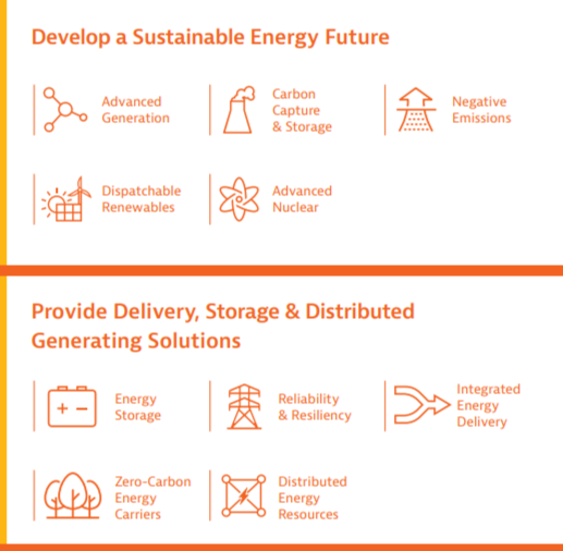Info graphic for R&D Strategy Roadmap: Develop a Sustainable Energy Future and Provide Delivery, Storage & Distributed Generating Solutions below it.