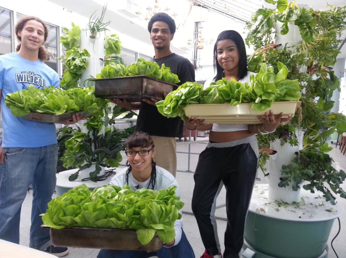 group of students with plants