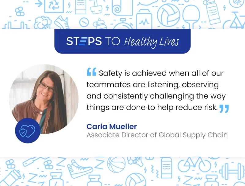 "Steps to healthy lives" and quote from Carla Mueller.