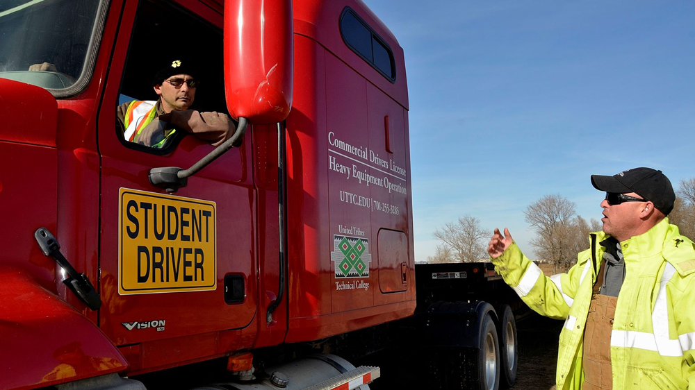 Student driver in truck