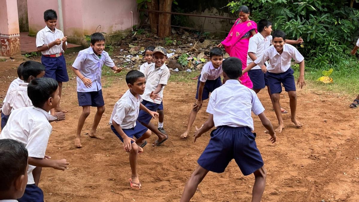 students playing