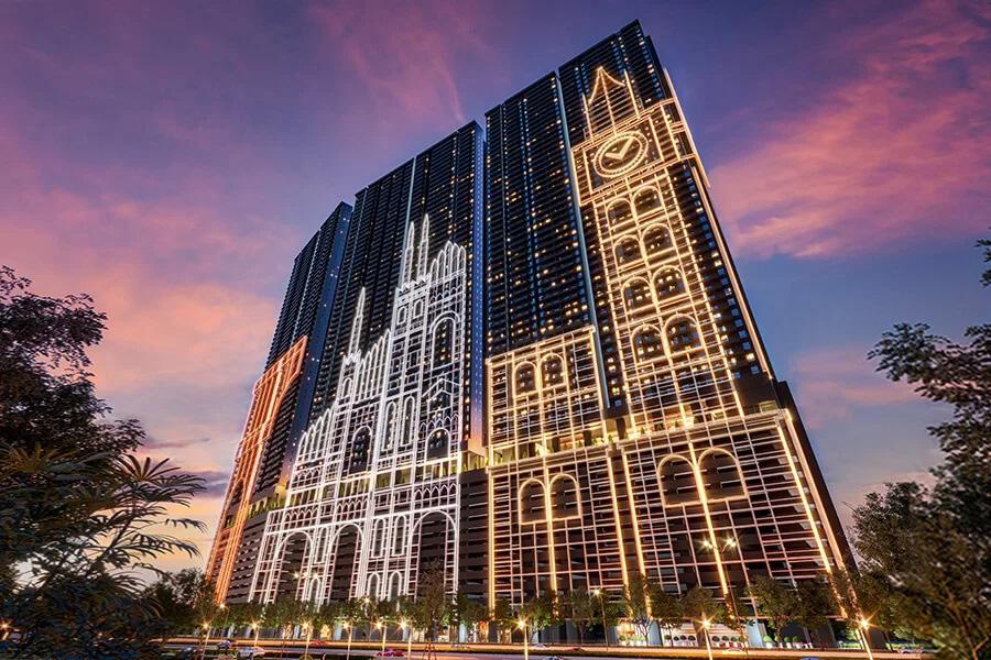 large building lit up